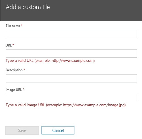 Figuur 3: Microsoft biedt je de mogelijkheid om aangepaste tegels toe te voegen aan het Office 365 portaal.